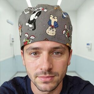 Gray Cartoon Print Surgical Cap - Unbranded